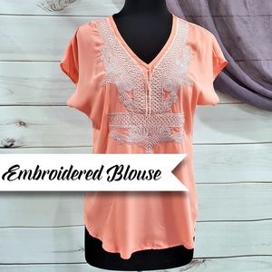 Coral cap sleeve blouse